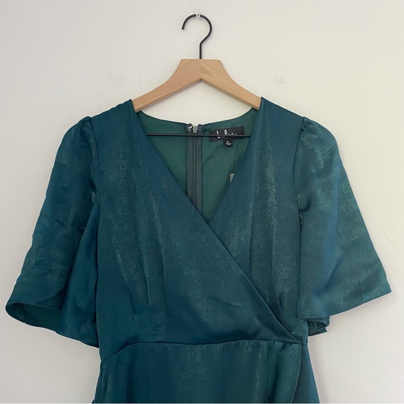 Lulu’s Wrapped Up In Love Dark Green Satin Faux-Wrap Midi Dress NWT - Picture 6 of 13